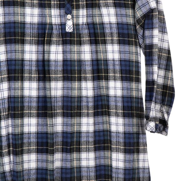 L.L.Bean Flannel Nightgown S Womens Plaid Long Buttons Blue White Green Cotton - Picture 3 of 6